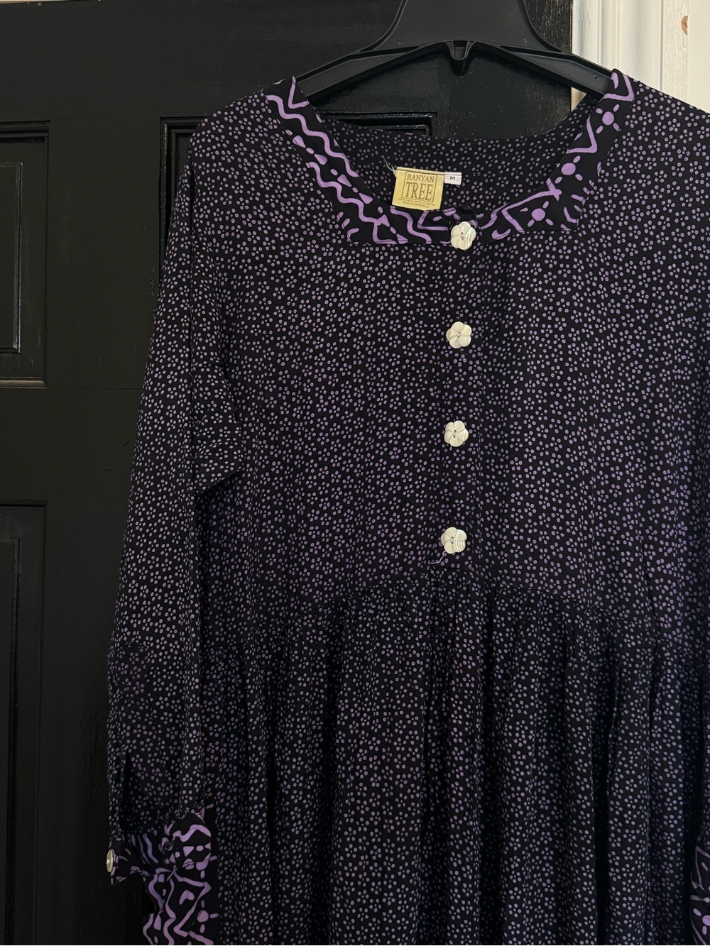 Women's Purple Patterned Button-Front Dress - Picture 3 of 5